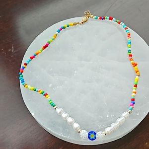 FAUX Pearl and Colored Beads Necklace